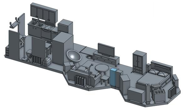 工程师3D打印1:25比例公寓模型模拟安置家具
